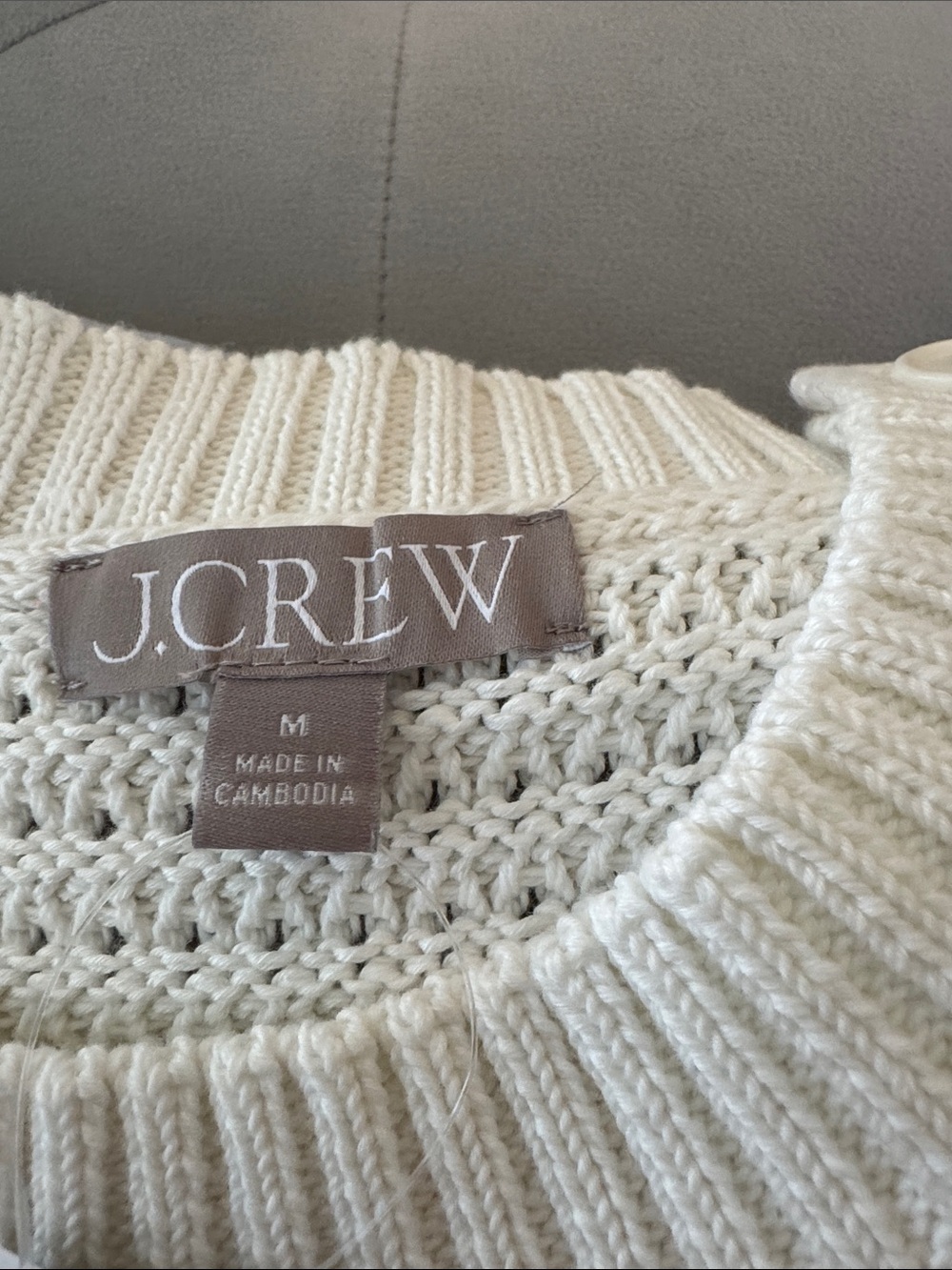 J. Crew Ivory Crewneck Sweater with Blue Stripes - Picture 2 of 7